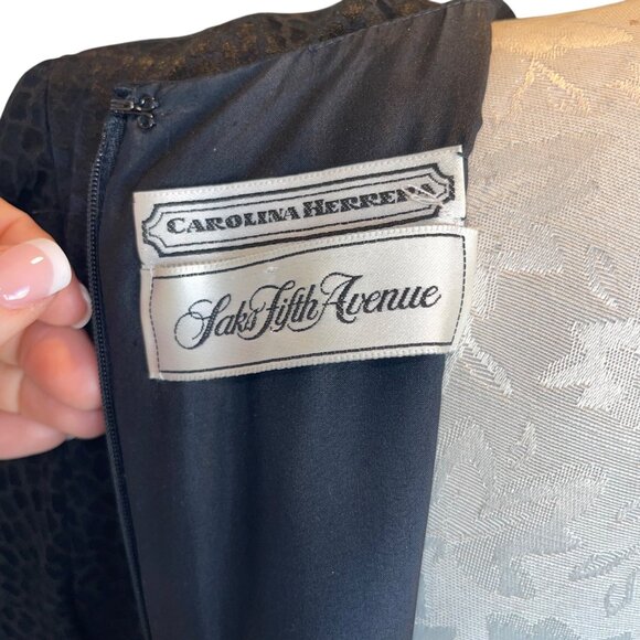 Carolina Herrera Womens Dress Size S Black Jacquard Ruffle Trim Vintage - Picture 4 of 16